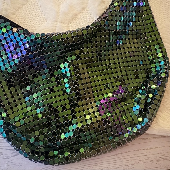 Vintage Sequin Iridescent Boho Wave Bag Black Party Dance - Picture 2 of 6